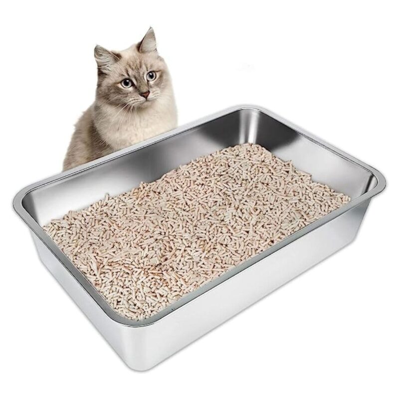 IKITCHEN Stainless Steel Cat Litter Box, Large Metal Litter Box for Cats