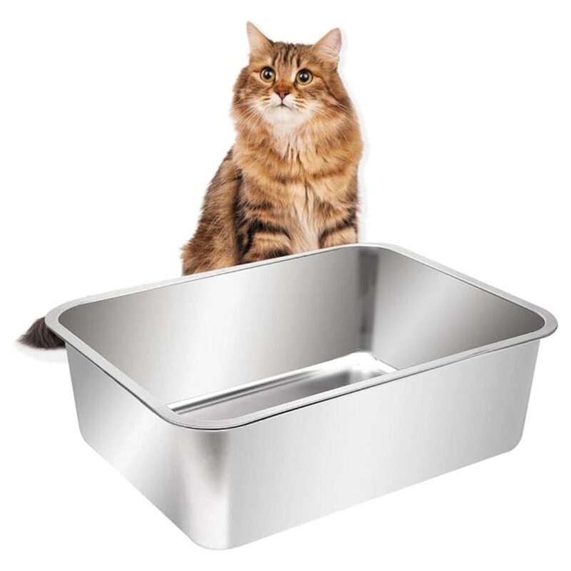 Kichwit Extra Large Stainless Steel Open Cat Litter Box with High Sides