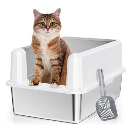 PEMATAR Stainless Steel Cat Litter Box, XL Cat Litter Box for Big Cats