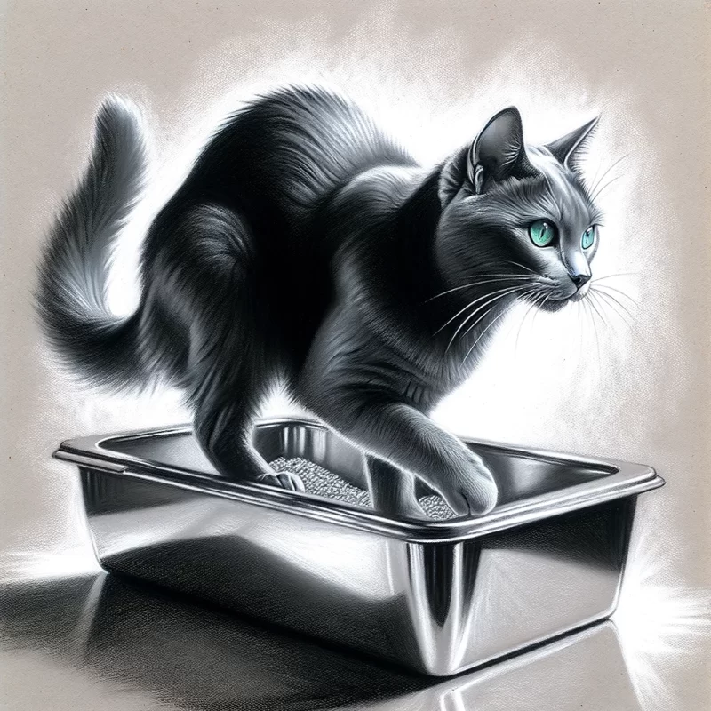 cat using stainless steel litter box with top sustainable cat litter