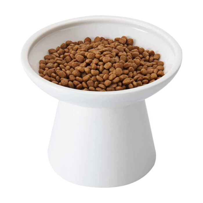 CEEFU Extra Wide Elevated Ceramic Cat Food Bowl White