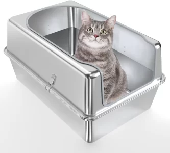 Kuntrust Stainless Steel Litter Box Entirely Metal high Side Litter Box XXL