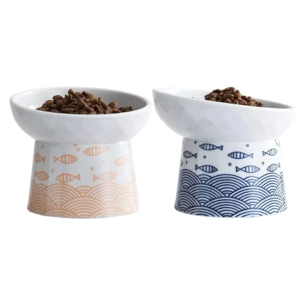 OMAYKEY Ceramic Raised Cat Bowls