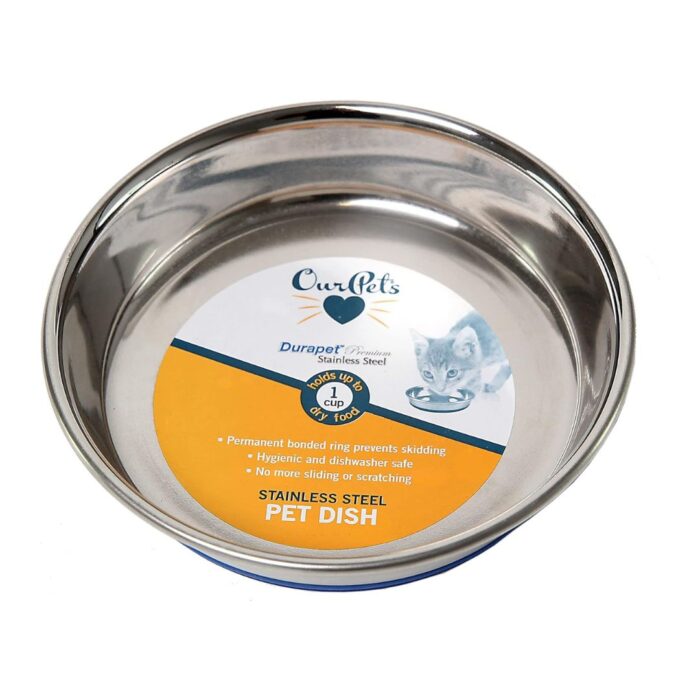 Our Pets DuraPet Stainless Steel Non-Slip Cat Food or Water Bowl