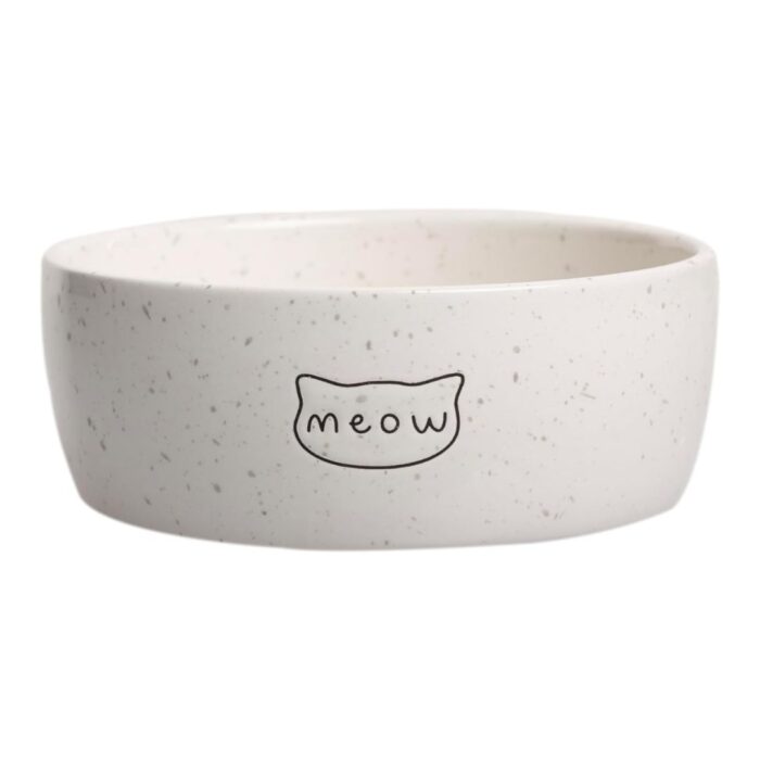 Pearhead Speckled Meow Ceramic Cat Bowl
