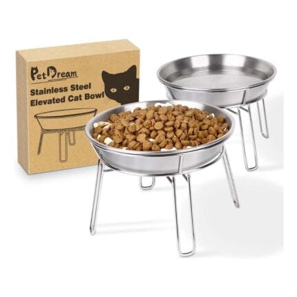 Petdream Raised Stainless Steel Cat Food Bowls Set with Metal Stand