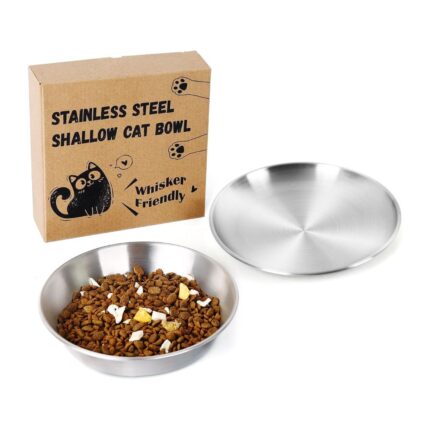 Petdream Stainless Steel Whisker Friendly Cat Dishes Set