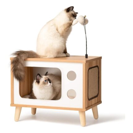 Rolife Wooden Cat House TV Cat Condo