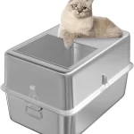 THEYFIRST Stainless Steel Cat Litter Box Large with Lid