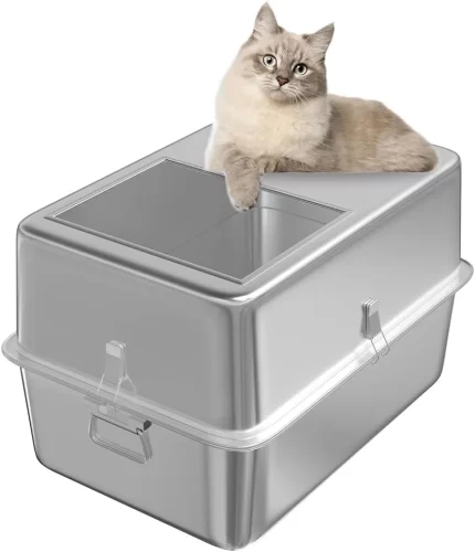 THEYFIRST Stainless Steel Cat Litter Box Large with Lid