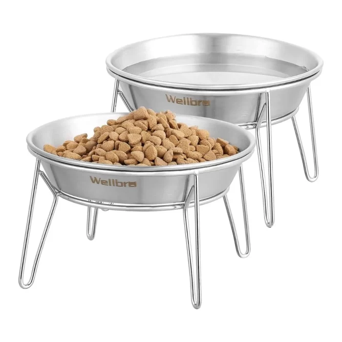 Wellbro Elevated Stainless Steel Cat Food Bowls with Metal Stand