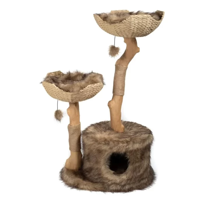 MAU Wood Cat Tree Tower for Large Cats - Brown