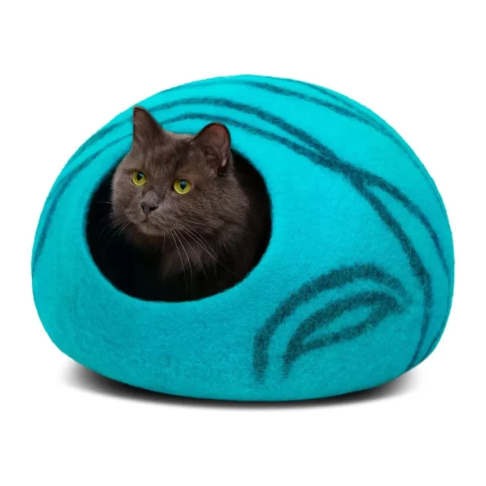 MEOWFIA Premium Handmade 100% Merino Wool Bed for Cats and Kittens (Large, Aquamarine)