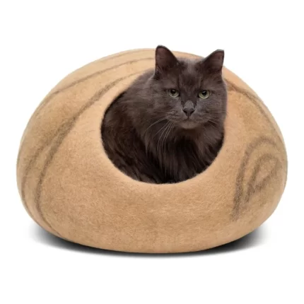 MEOWFIA Premium Handmade 100% Merino Wool Bed for Cats and Kittens (Large, Beige)