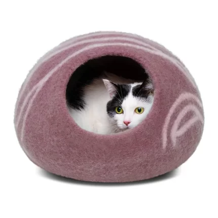 MEOWFIA Premium Handmade 100% Merino Wool Bed for Cats and Kittens (Large, Pink)